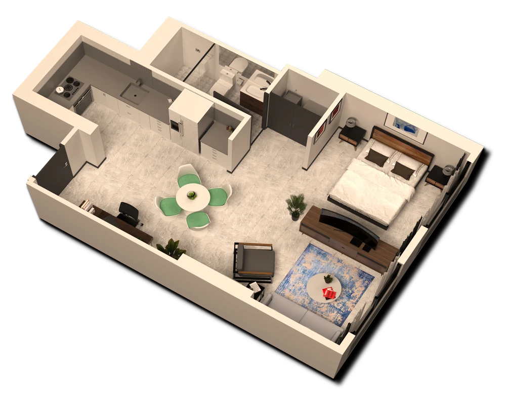 Venice Place · 42 m² · Distribución 3D publicada