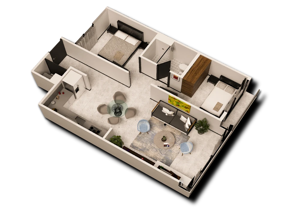 Venice Place · 48 m² · Distribución 3D publicada