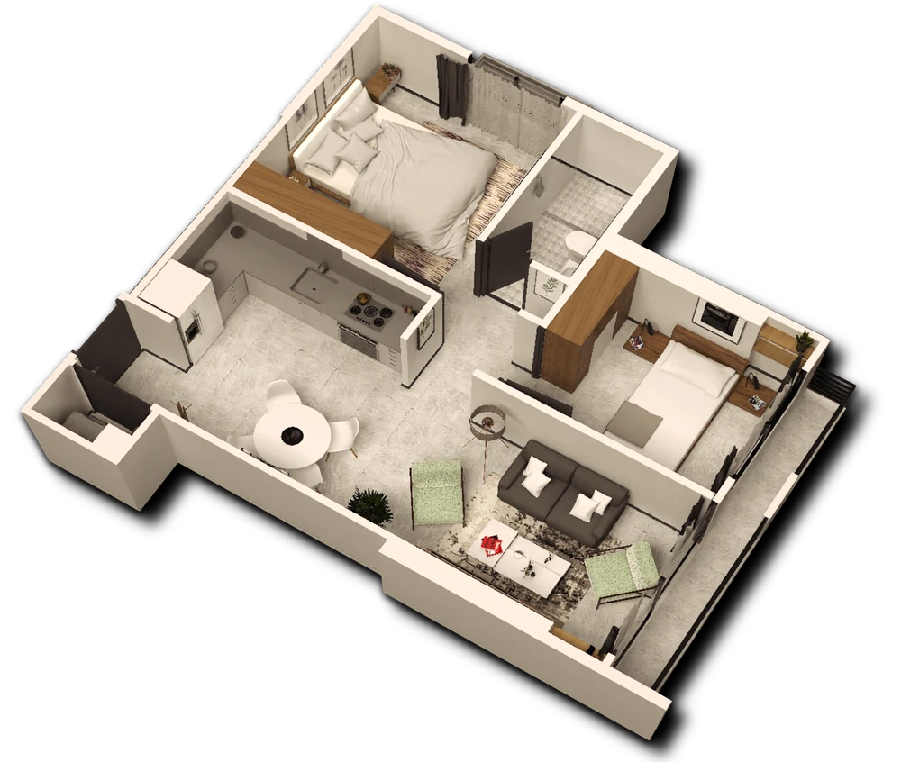 Venice Place · 52 m² · Distribución 3D publicada