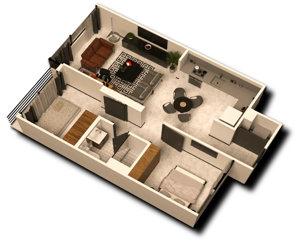 Venice Place · 53 m² · Distribución 3D publicada
