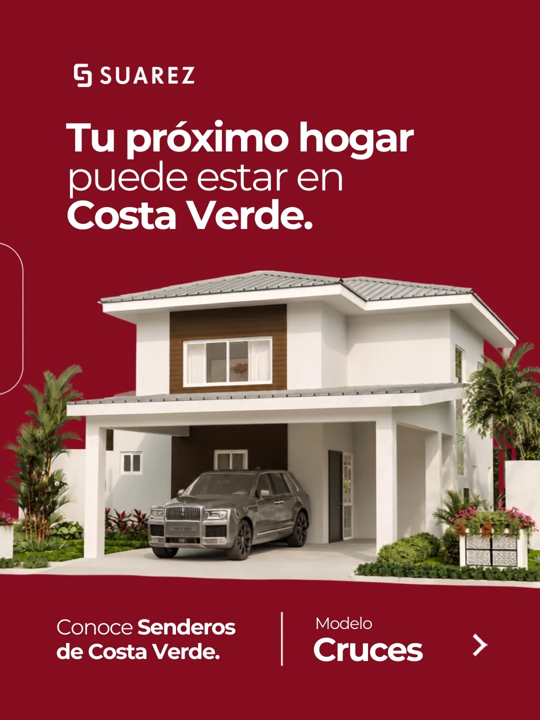 Pieza oficial de Senderos con render de la fachada del modelo Cruces.
